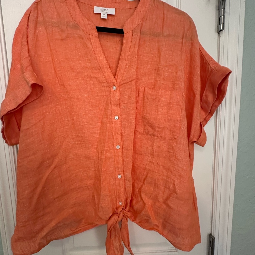 Charter Club Orange Linen Blouse